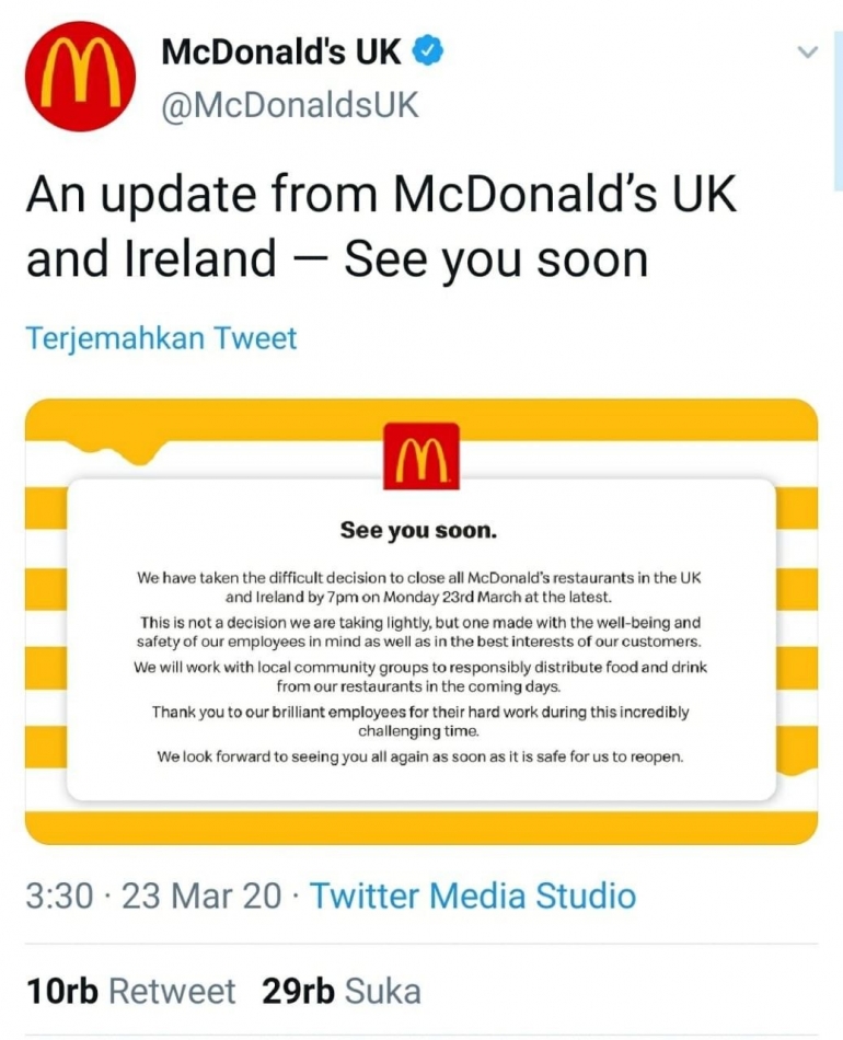 McD UK official | tangkapan layar on twitter