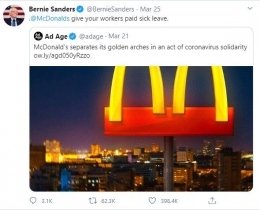 Kritikan dari Bernie sanders | tangkapan layar on twitter