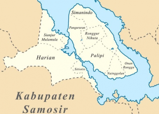 Peta 2. Sebaran kecamatan di Kabupaten Samosir (wikipedia.com)