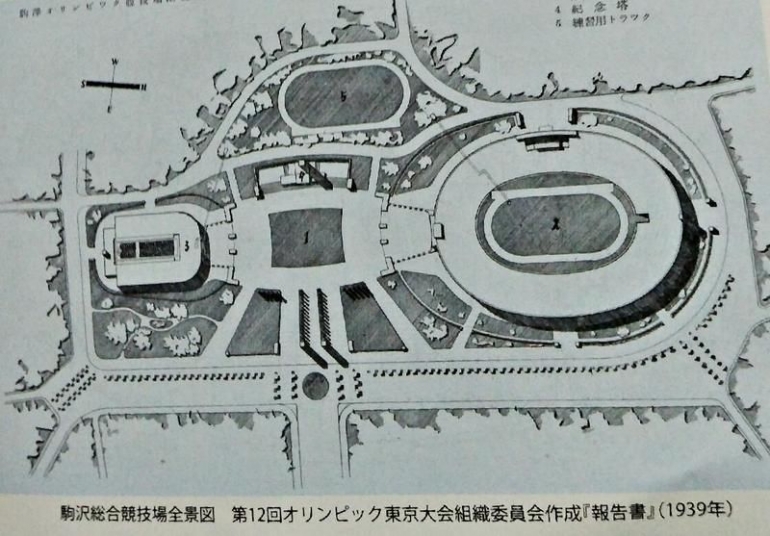 Desain kompleks dan stadion utama. Dari Pamflet pameran Olimpiade Tokyo 1940 (dokpri)