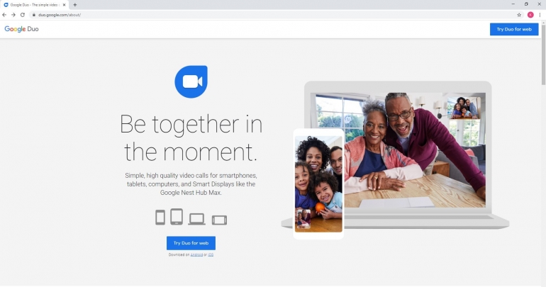 tampilan google duo di browser (https://duo.google.com)