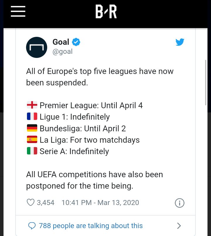 Kondisi sepak bola Eropa akibat Corona. | Gambar: Goal.com via Bleacherreport.com