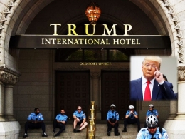 Donald Trump (insert) dan salah satu hotelnya yang harus ditutup akibat pandemi (doc.Business Insider, The New York Times/ed.Wahyuni)