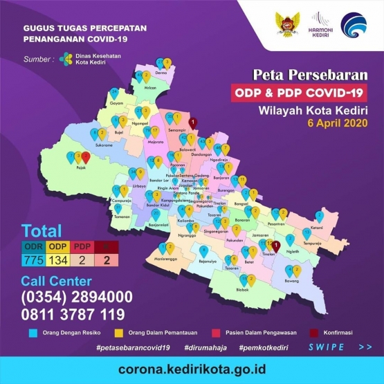 Sebaran data covid-19 tiap kelurahan di Kota Kediri. - IG @pemkotkediri