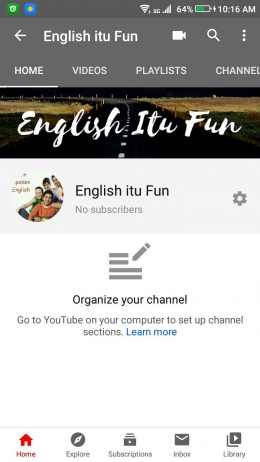 Screenshot channel youtube saya tentang belajar bahasa Inggris | Dokumentasi Pribadi