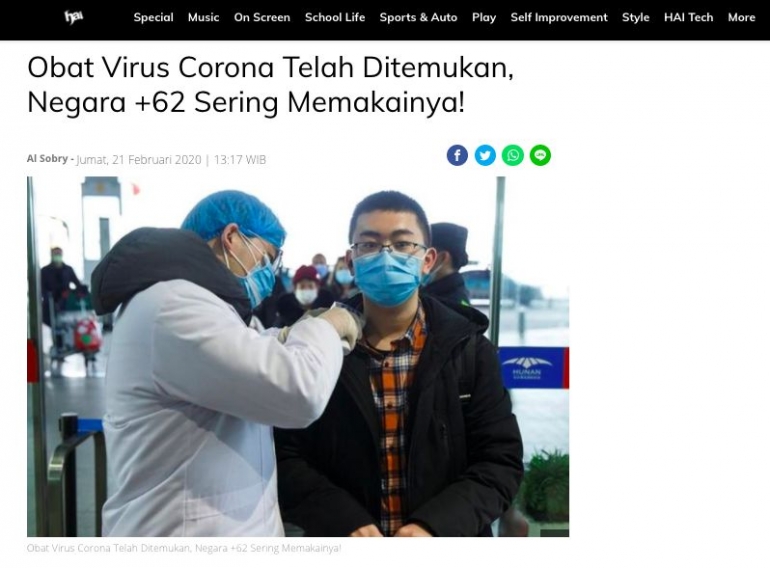 Berita ditemukannya obat virus corona (sumber:hai.grid.id)
