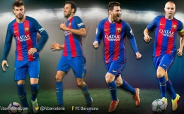 Gerard Pique, Sergio Busquets, Messi dan Iniesta (fcbarcelona.com)
