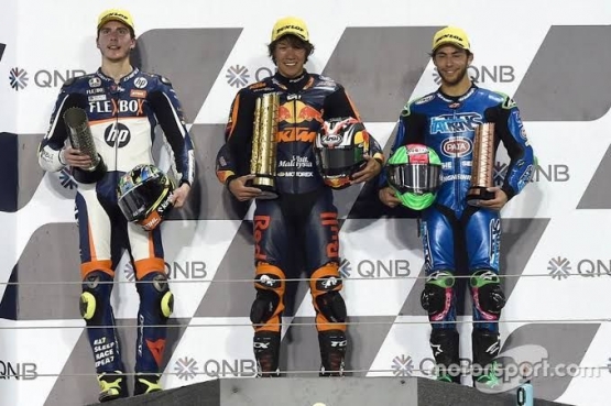 Penguasa podium seri perdana Qatar 2020, Tetsuta Nagashima, Lorenzo Baldassari dan Enea Bastianini | Motorsport.com