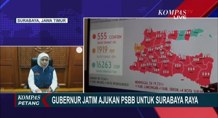 Ilustrasi: Gubernur Jawa Timur, Khofifah Indar Parawansa (19/4). Sumber: Tangkap KOMPAS.TV