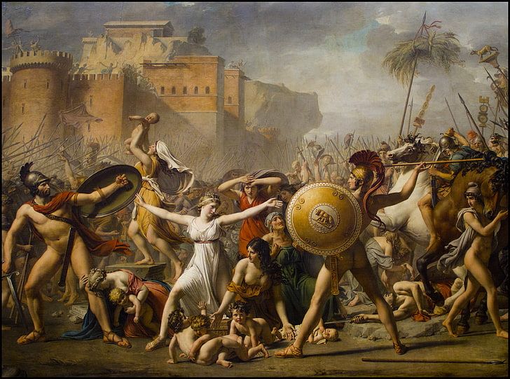 The Intervention of the Sabine Women, jacques louis david, 385 cm 522 cm (152 in 206 in), louvre 1799 (wikipedia.org)