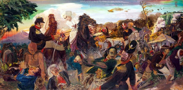S. Sudjojono, Pasukan Kita yang Dipimpin Pangeran Diponegoro, oil on canvas, 100 x 199,5 cm, 1979 (Foto: arahindonesia,wordpress,com) 