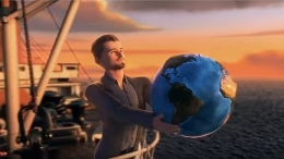 Leonardo di Caprio pemeran film Titanic memegang globe, bola bumi dalam video animasi 