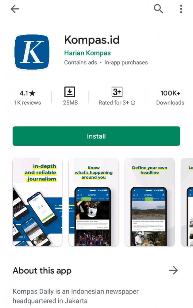 Aplikasi Kompas.Id yang dapat diungguh melalui aplikasi App Store /dokpri