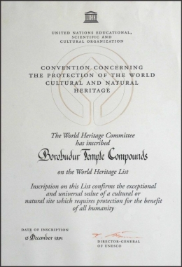Sertifikat Warisan Budaya Dunia (Balai Konservasi Borobudur) | dok. istimewa