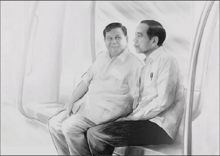 Sketsa Menteri Pertahanan, Prabowo Subianto dan Presiden Joko Widodo [Instagram/prabowo]