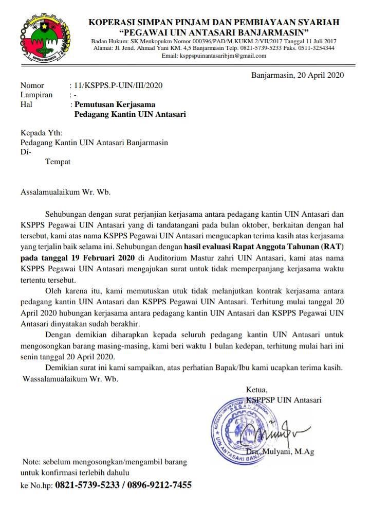 Surat dari KSPPSP UIN Antasari Banjarmasin (istimewa)