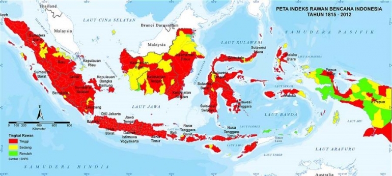 Peta Potensi Ancaman Bencana 1815-2012. (Sumber: bnpb.go.id)