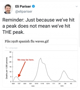 Sumber: screenshot unggahan akun Twitter Eli Pariser, kurva penderita flu Spanyol