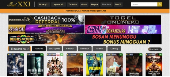 Gambar 1.1 situs streaming film yang dipenuhi iklan judi (dokpri)