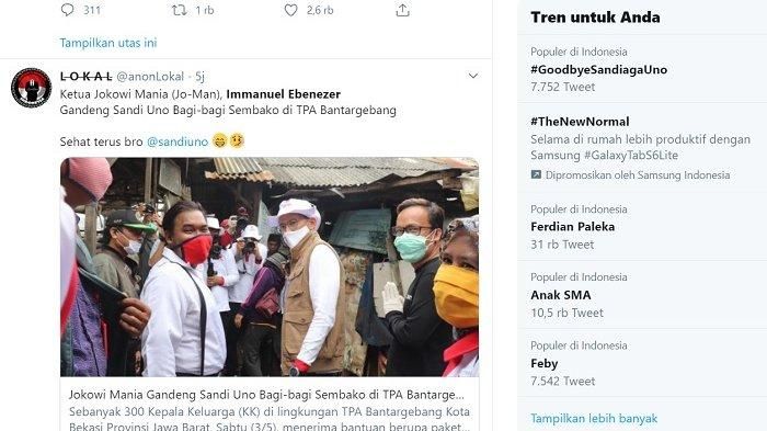 Postingan bertagar #GoodbyeSandiagaUno yang menjadi trending topik Indonesia di platform Twitter. (dokpri)