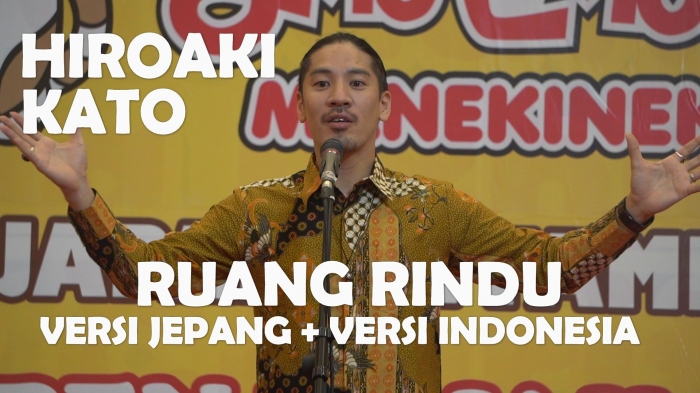 Hiroaki Kato membawakan Ruang Rindu dalam versi Jepang dan versi Indonesia di peresmian pembukaan karaoke keluarga Manekineko di Baywalk Mall, Pluit, Jakarta Utara. Foto: isson khairul