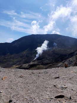 Bekas kawah Gunung Papandayan masih menebarkan bau belerang dan mengepulkan asap. (foto: dok. pribadi)