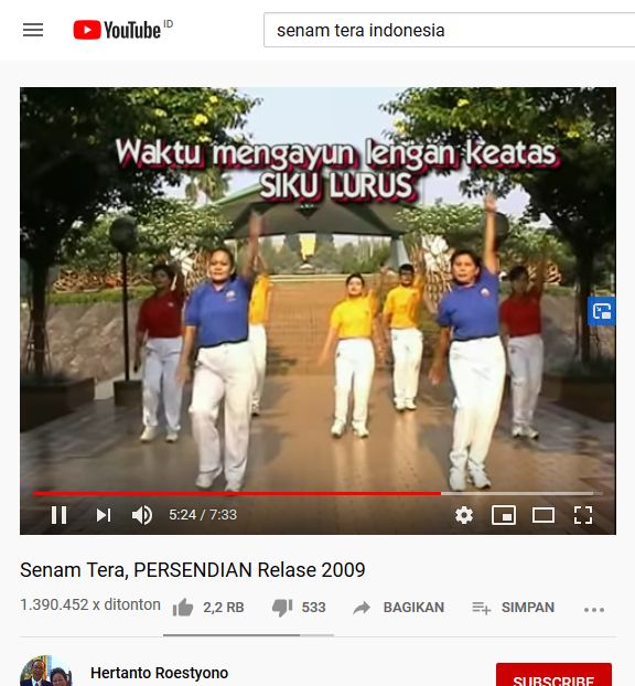 Senam Tera dari Youtube. Sumber: Youtube.com