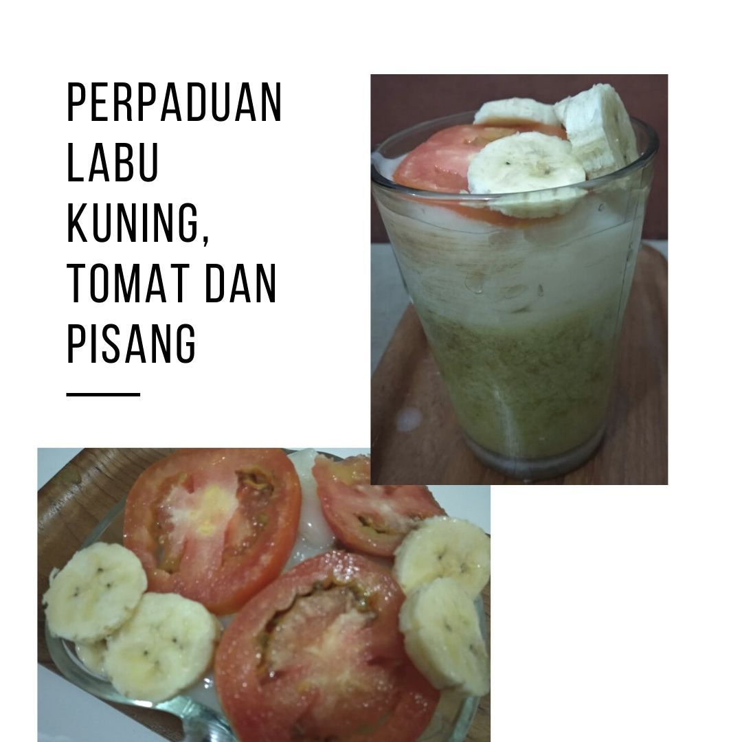 Akhirnya bikin puding labu kuning kombinasi jelly leci dengan tomat dan pisang (dokpri)