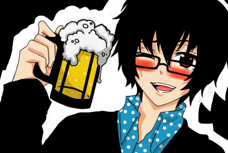 Karakter anime digambarkan pembuatnya memiliki pipi kemerahan sehabis meminum alkohol (sumber: www.deviantart.com/)