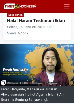 Tangkapan layar tulisan di Times Indonesia. (Foto. Fareh Hariyanto/kompasiana.com)  