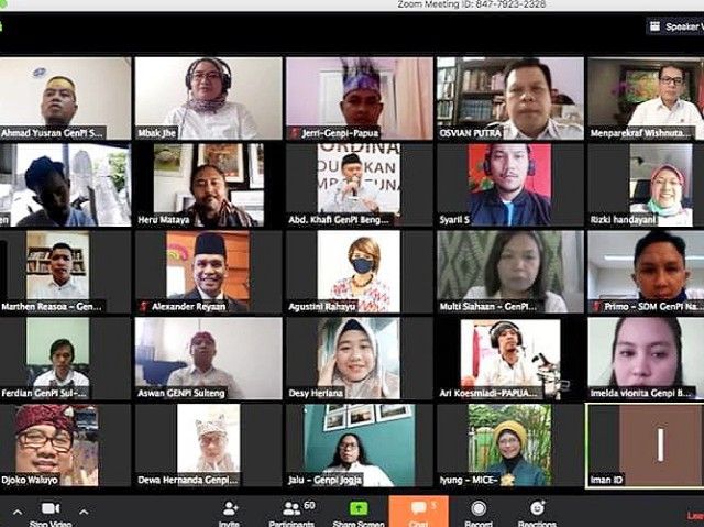 Kurang lebih 60 Ketua GenPI se-Indonesia mengikuti Vidcon bersama MenParEkraf (12/05/20).