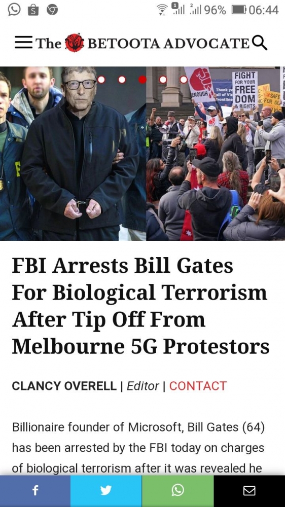 Berita satir Bill Gates ditangkap. (Screenshoot laman betootaadvocate.com