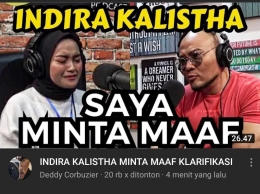 Indira Kalistha meminta maaf  di Channel Youtube Deddy Corbuzier