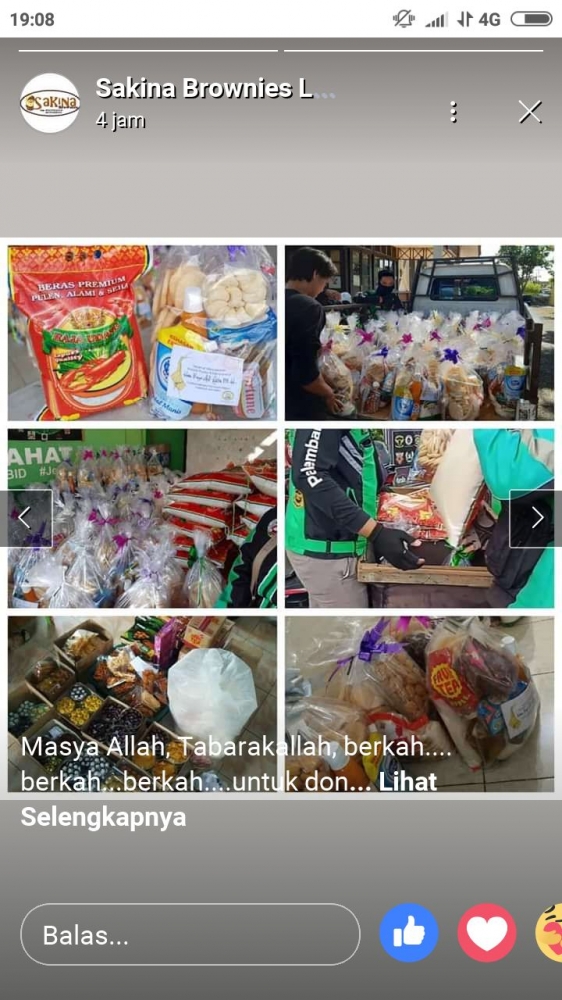 Donasi Gerobak sedekah, foto story Facebook Sakinah Brownies
