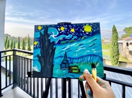 Mencontoh Starry Night milik Van Gogh (Sumber: Dokumentasi Pribadi)