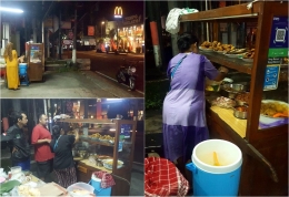 Penjual nasi kuning di depan restoran cepat saji melayani pembeli yang hendak makan sahur (dok.pri).