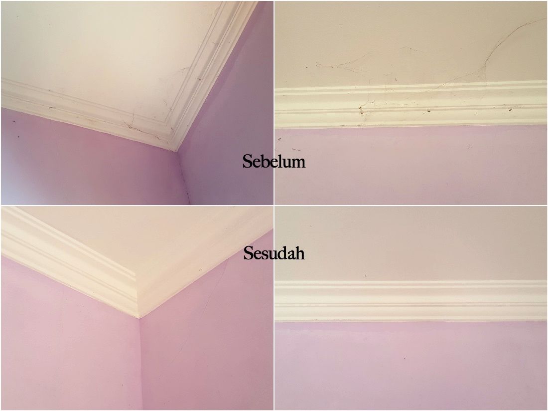 Langit-langit kamar sebelum dan sesudah dibersihkan (dok. pri).