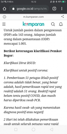 Klarifikasi pihak RSUD Kota Bogor terkait pemberitaan yang termuat di portal berita Kumparan. Sumber:dokumen pribadi