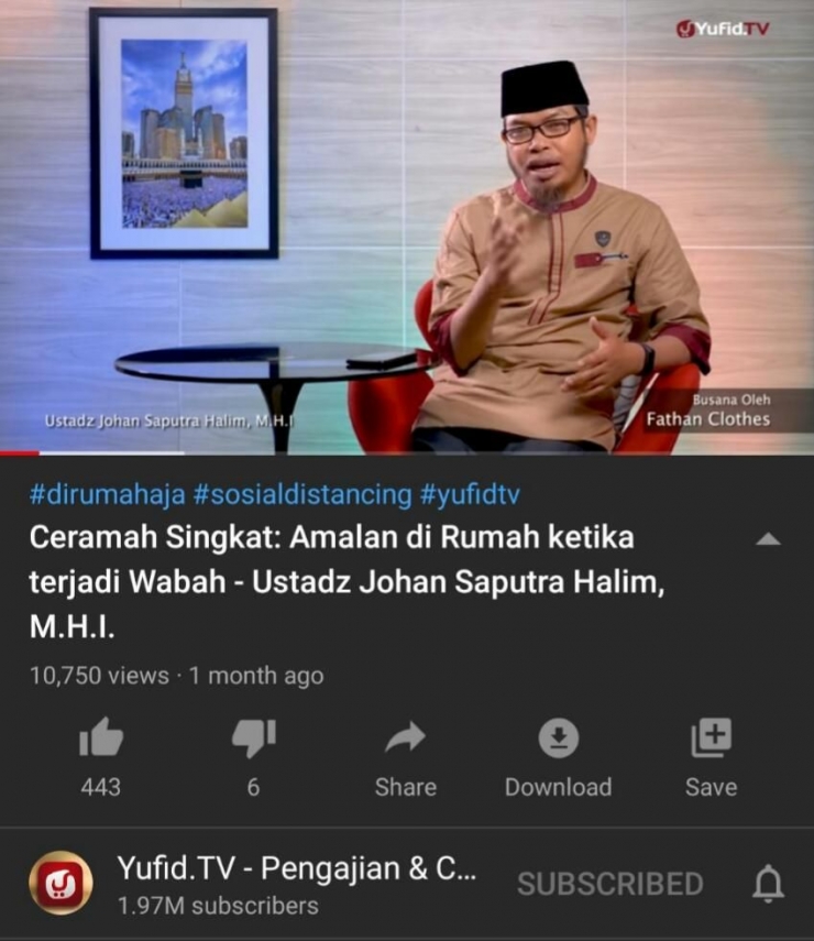 Dokpri, hasil screenshoot channel youtube Yufid.TV