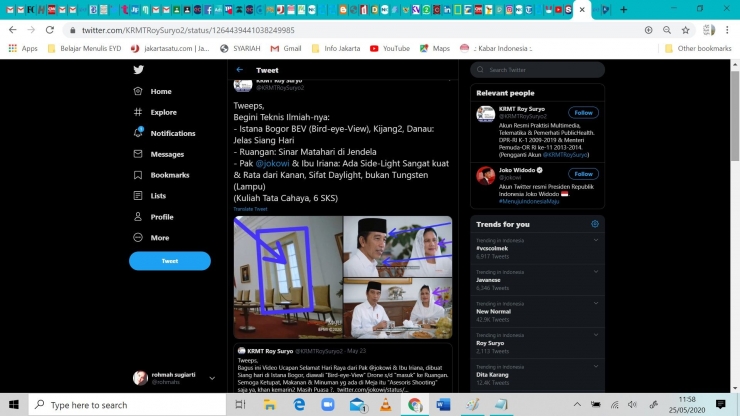 Cuitan analisis teknis Roy Suryo terhadap video Selamat Idul Fitri Presiden Jokowi - Sumber Foto: capture twitter.com @KRMTRoySuryo2