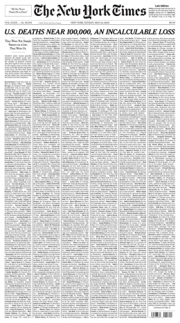 Inilah tayangan nama-nama 1000 korban meninggal karena Covid-19 di halaman depan NYT - Sumber Foto: https://twitter.com/nytimes