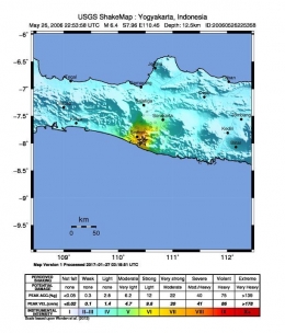 Peta guncangan gempa bumi M6.4 Yogyakarta (Wikimedia/USGS) 