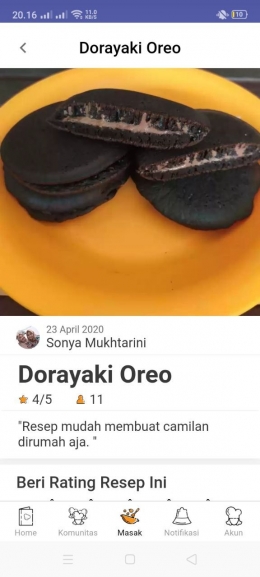 tampilan menu makanan bahan dasar oreo (tangkapan layar yummy app)