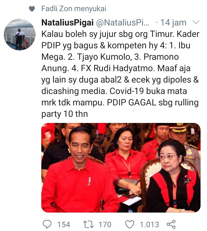 Cuitan di laman Twitter Natalius Pigai | Sumber gambar : Twitter Natalius Pigai