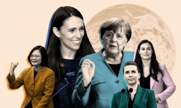 Para pemimpin wanita di seluruh dunia, dari kiri: Presiden Taiwan, Tsai Ing-wen; Perdana Menteri Selandia Baru, Jacinda Ardern; kanselir Jerman, Angela Merkel; Perdana menteri Denmark, Mette Frederiksen; dan Sanna Marin, perdana menteri Finlandia.