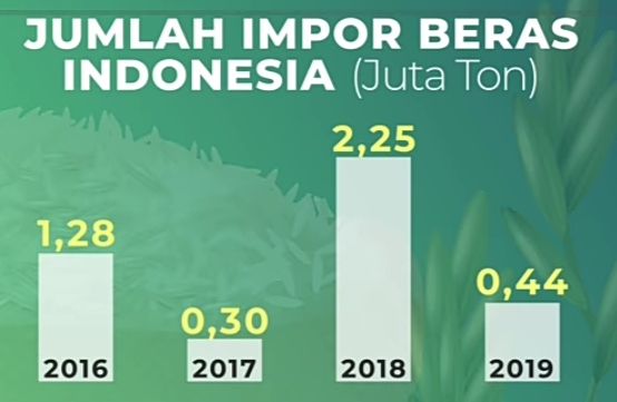 Data jumlah impor beras di Indonesia yang tak menentu dari tahun ke tahunnya. Foto: Badan Pusat Statistik 2020