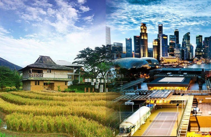 Ilustrasi desa vs kota (Sumber : daridesa.com)