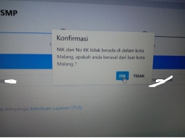Notifikasi NIK dan No. KK luar Malang padahal domisili Kota Malang. - SC pribadi