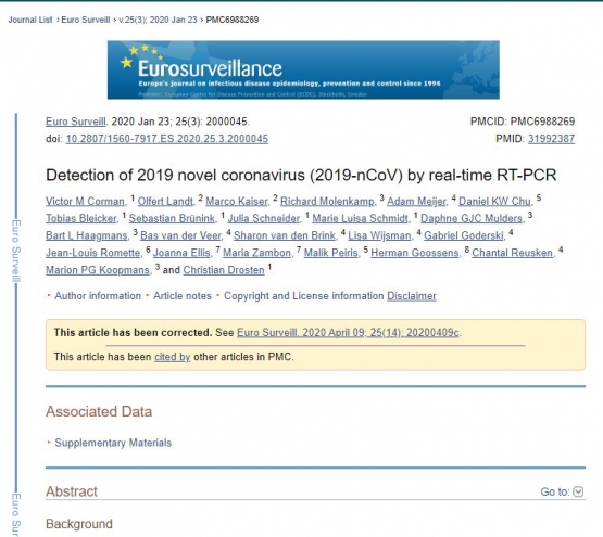 Gambar 3. Jurnal Eurosurveillance yang menyatakan bahwa COVID-19 bisa didiagnosa dengan Real-time RT-PCR