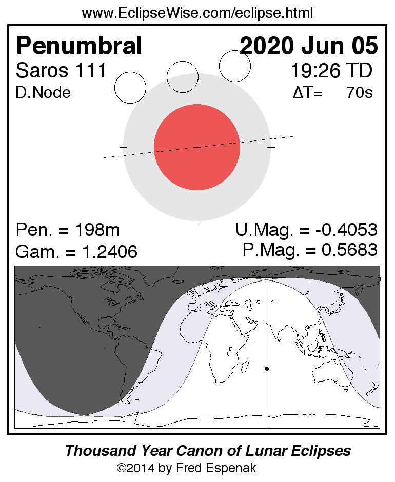 Gerhana bulan dapat diamati pada wilayah berwarna putih dalam peta (EclipseWise/Lunar Eclipse)